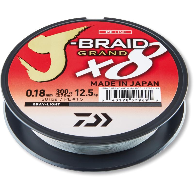 Daiwa J-Braid Grand X8 gris clair 0.18mm 12.5kg 135m