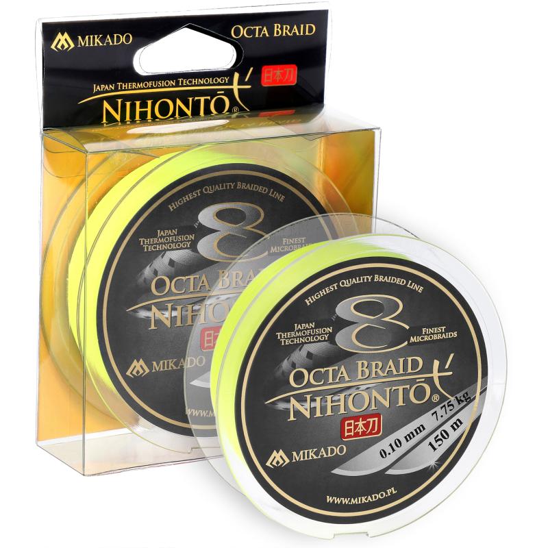 Mikado Nihonto Octa Braid - 0.10mm / 7.75Kg / 150M - Fluo Yellow
