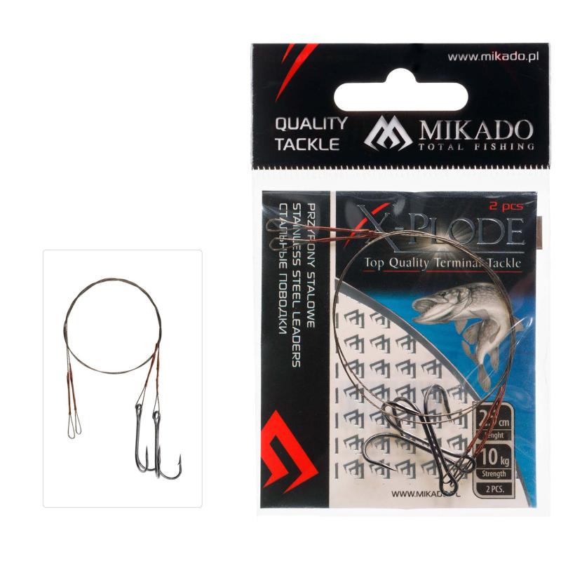 Mikado steel leader with swivel & double treble hook 25cm/10Kg - brown 2pcs