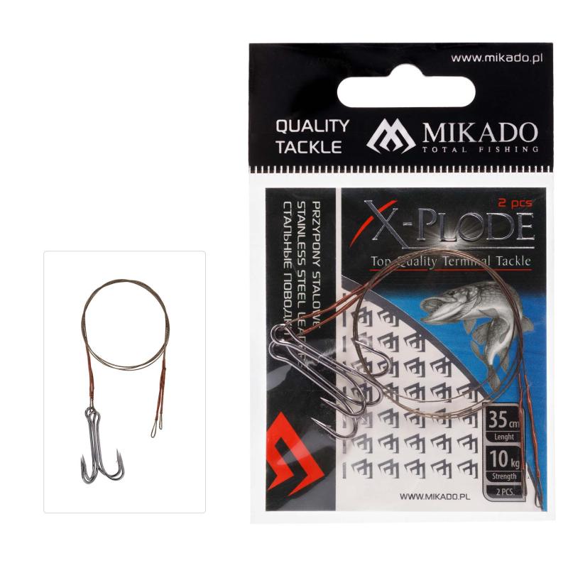 Mikado stalen onderlijn met wartel en dubbele dreg 35cm/10Kg - bruin 2st