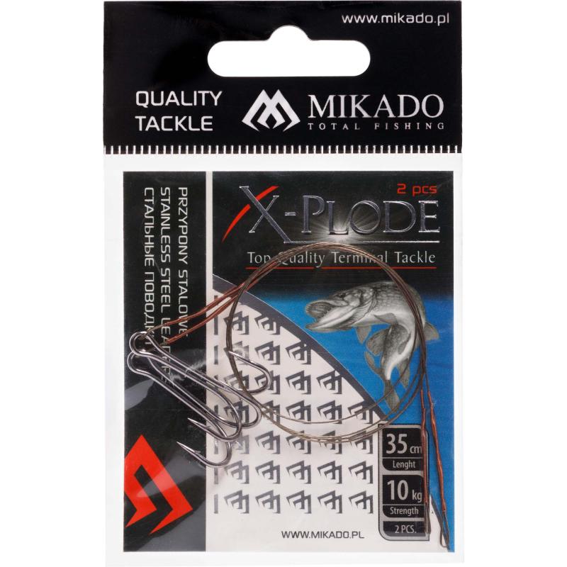 Mikado steel leader with swivel & double treble hook 35cm/10Kg - brown 2pcs