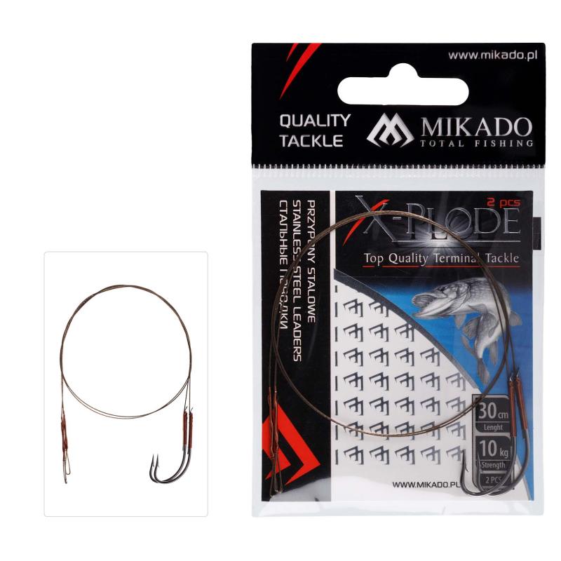 Mikado Steel Leader - Avec Émerillons Et Crochets 30cm/10Kg - Marron - 2 pcs. 2/0