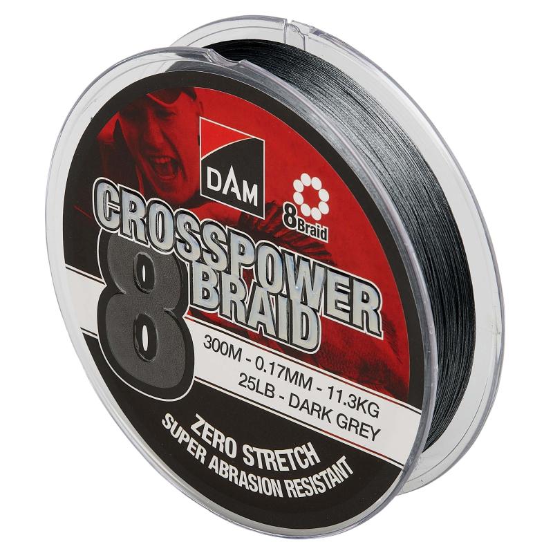DAM Crosspower 8-Braid 300M 0.15mm 9.0Kg 20Lbs Dark Grey