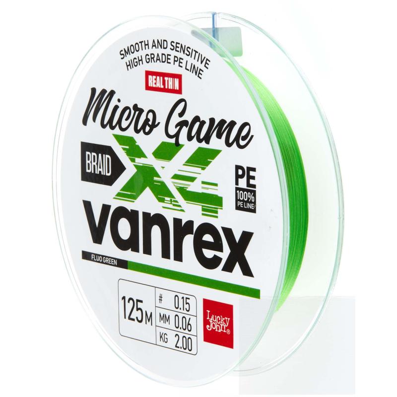 Ligne tressée Lucky John Vanrex MICRO GAME X4 BRAID Vert Fluo 125-0,06