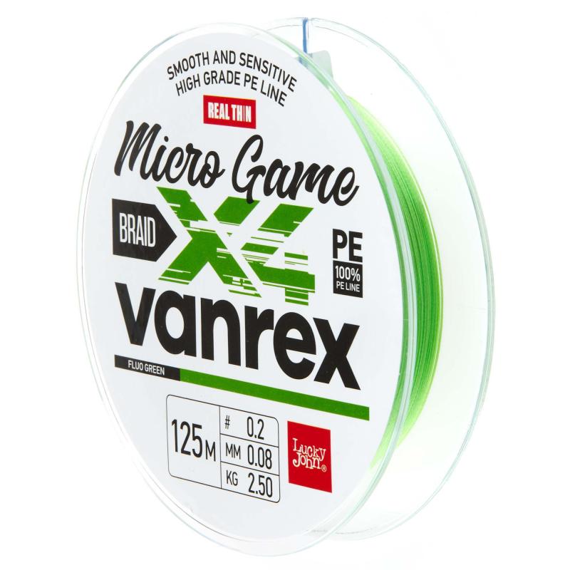 Ligne tressée Lucky John Vanrex MICRO GAME X4 BRAID Vert Fluo 125-0,08