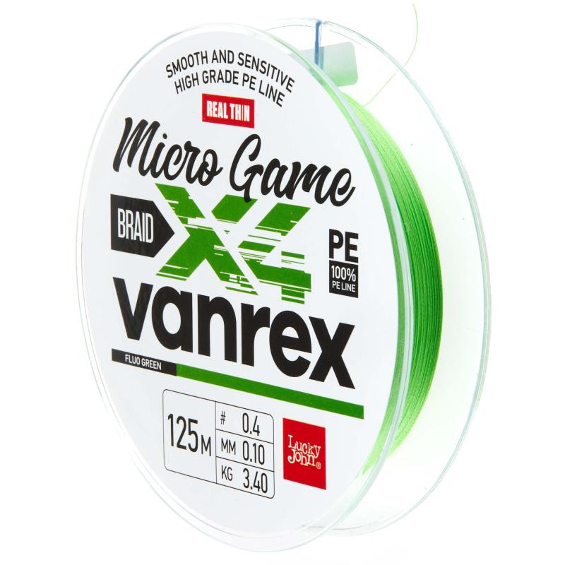 Ligne tressée Lucky John Vanrex MICRO GAME X4 BRAID Vert Fluo 125-0,10