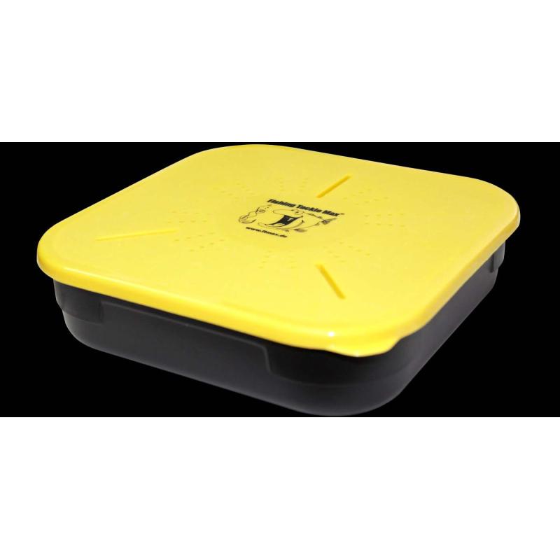 Fishing Tackle Max boîte à appâts avec couvercle carré jaune/noir 1,1 litres