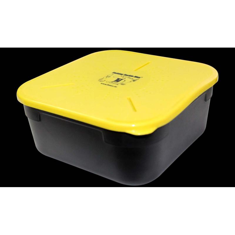 Fishing Tackle Max boîte à appâts avec couvercle carré jaune/noir 2,2 litres