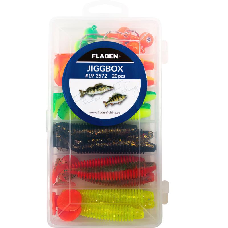 FLADEN Jig Set Ribbed Shad in Tackle box 100mm, 20 pièces