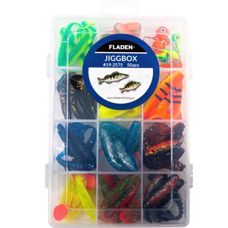 FLADEN Jig Set Shad in Tackle box 80mm, 50 pièces