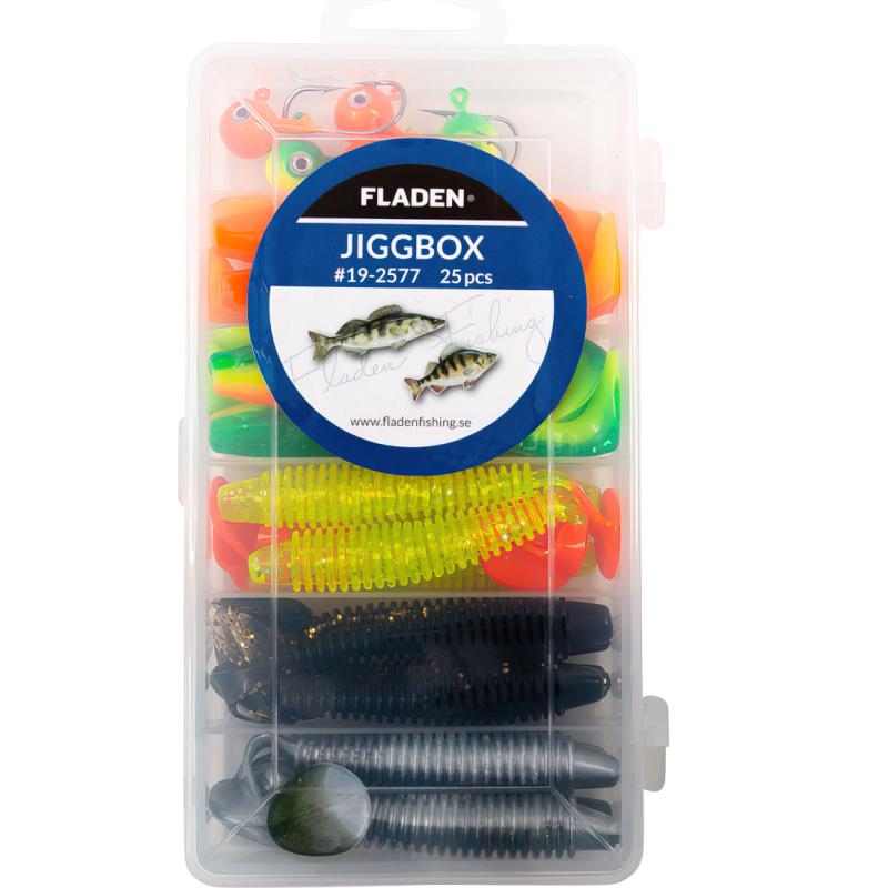 FLADEN Jig Set Shad in Tackle box 100mm, 25 pièces