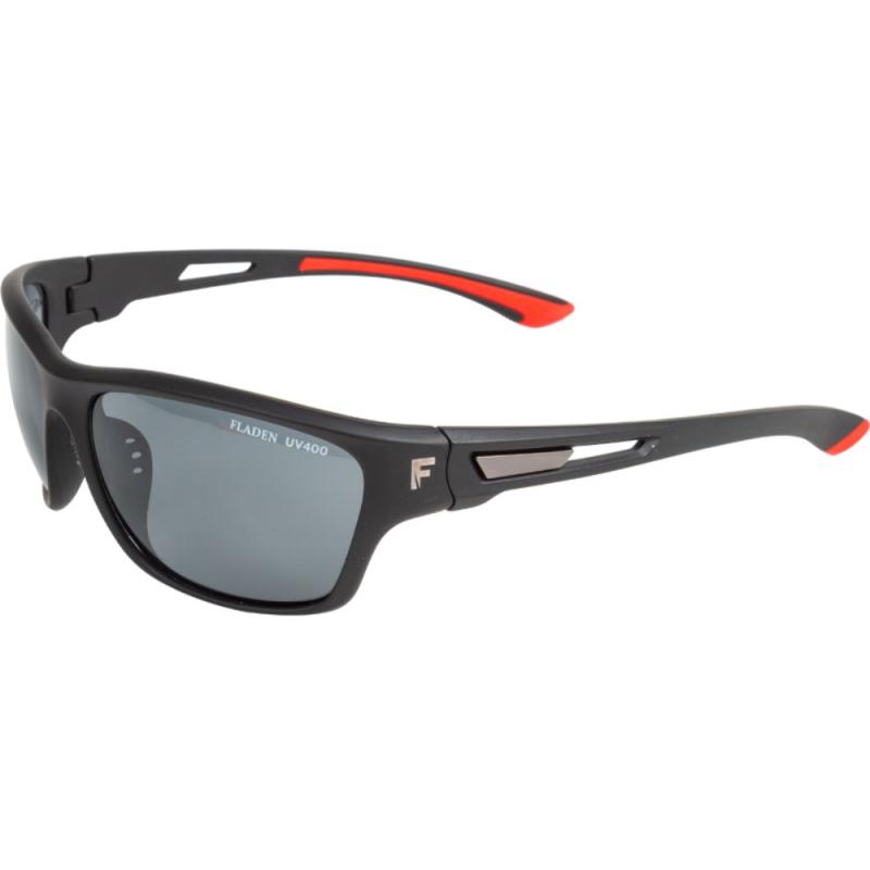 FLADEN zonnebril, gepolariseerd, mat zwart rood montuur grijze lens