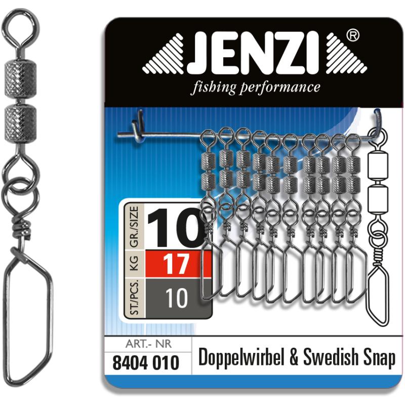 JENZI double safety swivel with Swedish-Snap Black Nickel size: 10 17kg