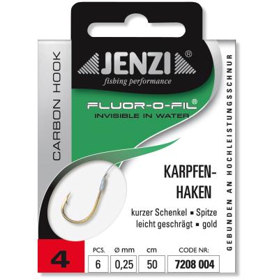 JENZI Karpfenhaken Gebunden an Fluor Carbon Gr.4 0,25mm 50cm