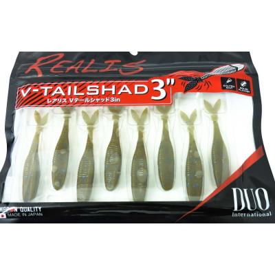 DUO Realis V-Tail Shad 3″ – Green Pumpkin/Blue Flakes