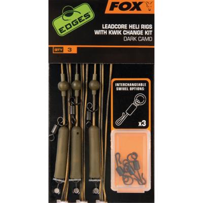 FOX Edges Light Camo Leadcore Heli Rigs x 3 Kit inc Kwik Change Kit