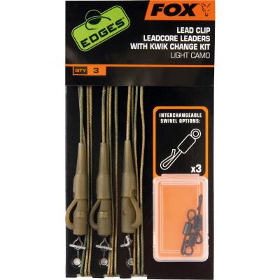 FOX Edges Light Camo Leadcore Leadclip Rigs x 3 Kit inc Kwik Change Kit