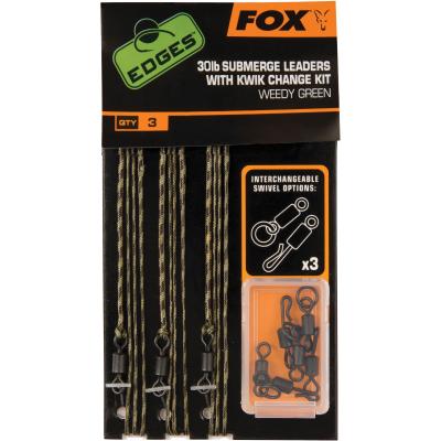 FOX Edges Green Submerge 35lb Leaders x 3 inc Kwik Change Kit