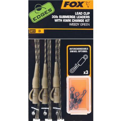 FOX Edges Green Submerge 30lb Lead Clip Rig Kit x 3 inc Kwik Change Kit