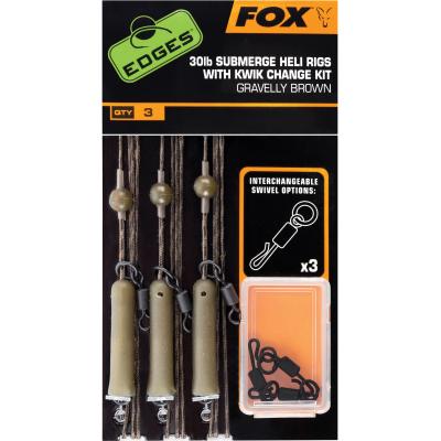 FOX Edges Brown Submerge 30lb Heli Rigs Kit x 3 inc Kwik Change Kit